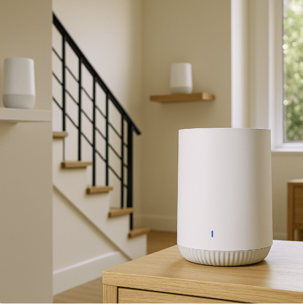sistema WiFi Mesh instalado en casa de dos plantas con buena cobertura inalámbrica