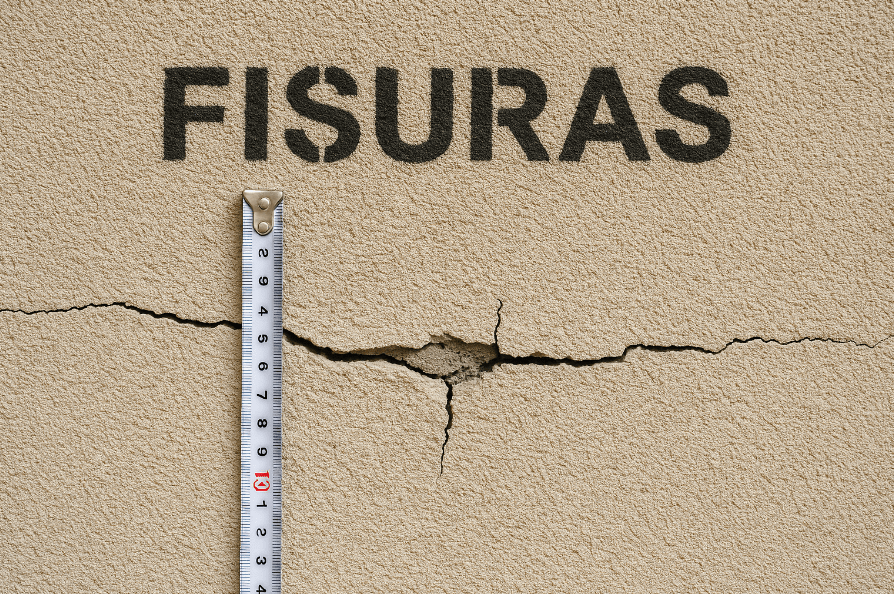 Fisuras en fachada SATE documentadas con regla y fotografías para una posible reclamación